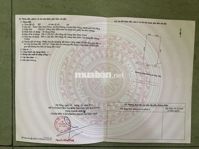 Bán đất đường7,5m, ADB5 136m2,Hoà Phong đi Hoà Tiến, Hoà Vang,Đà Nẵng