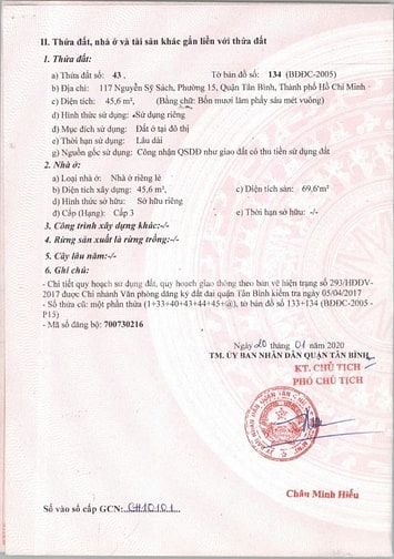 Bán nhà 2 tầng 117 Nguyễn Sỹ Sách, P. 15, Q. Tân Bình