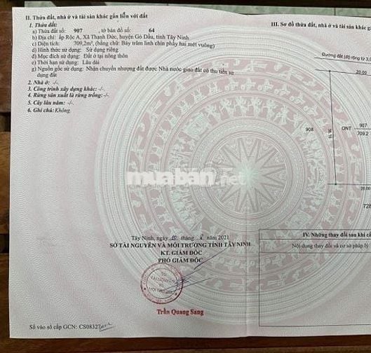 Đất 709m2 ngay Thạnh Đức, Gò Dầu, SHR, khu dân cư hiện hữu, giá 890tr.