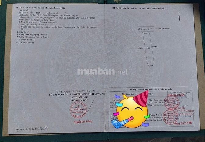 Cần bán đất thổ cư, liên hệ ông Trân. 0949.322.631