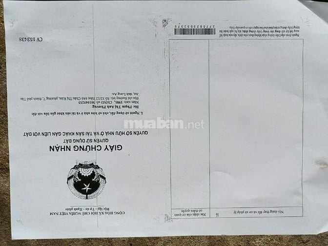 Cần bán đất thổ cư, liên hệ ông Trân. 0949.322.631