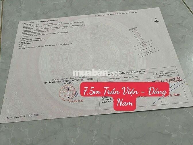 CHÍNH CHỦ GỬI BÁN ĐẤT DTICH LỚN 121M² ĐƯỜNG 7M5 TRẦN VIỆN, HÒA XUÂN