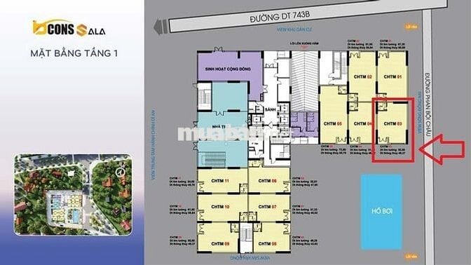 Cho thuê Shophouse SH.03 mặt tiền chung cư Bcons Sala. Đối diện Hồ bơi