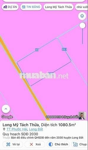25x44 Tổng 1100m Có Sẵn 240 Thổ Cư Long Mỹ Phước Hải