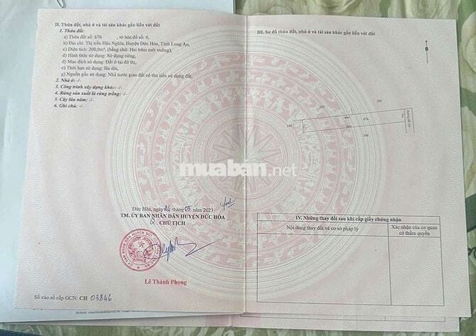 Bán lô đất Tổng diện tích 7689m2. Ngang mặt tiền 103m dài 74m. Long An