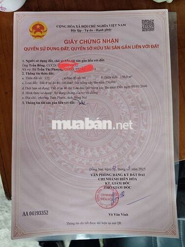 🔥🔥🔥 CẦN BÁN NHANH ĐẤT PHƯỜNG TAM PHƯỚC, TỈNH ĐỒNG NAI, DT 15X23m