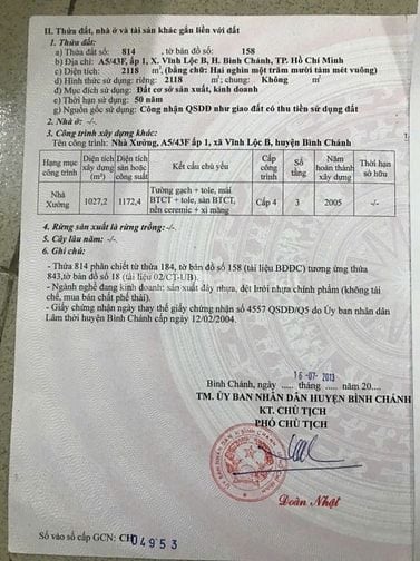 BÁN NHÀ XƯỞNG (VĨNH LỘC B, BÌNH CHÁNH) 2.118M2 - chính chủ