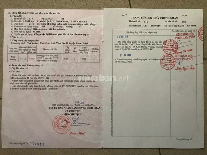 BÁN NHÀ XƯỞNG (VĨNH LỘC B, BÌNH CHÁNH) 2.118M2 - chính chủ