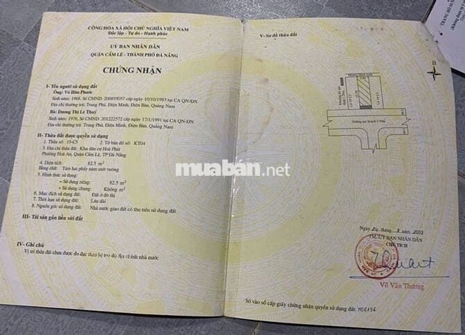 BÁN ĐẤT DIỆN TÍCH 82,5 MÉT VUÔNG TRUNG TÂM CẨM LỆ – ĐÀ NẴNG