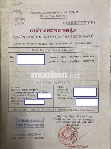 Bán gấp nhà phường Trường Thọ, gần Ngã 4 MK và Phạm Văn Đồng, SHR