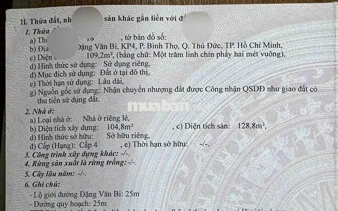 🌟 Mặt tiền 5,4m Đặng Văn Bi Thủ Đức | 110m² | HĐ thuê 60tr/th | QHXD 8