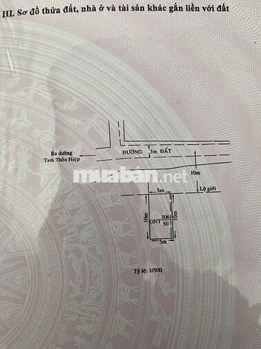 Bán 125m2 đất thổ cư có sẵn50m2 thổ mặt tiền đường TamThônHiệp,Cần Giờ