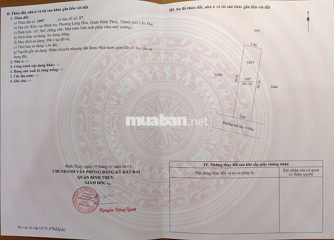 Chính chủ Bán 02 nền full thổ cư Làng Hoa Kiểng, P.Long Hòa, Bình Thủy