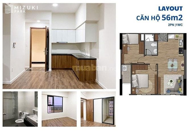 CHO THUÊ CĂN HỘ MIZUKI PARK 56M 2PN 1WC GIÁ 8 TRIỆU/THÁNG