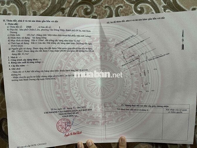 CHÍNH CHỦ CẦN BÁN: ĐẤT MT đường ĐT743C, đối diện Công Viên, gần Vincom