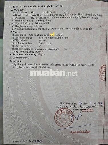 Chính chủ cần bán CC Nguyễn Đình Chính 66m2 giá rẻ