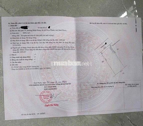 Lô đất vườn 3000m2 có nhà có Thổ cư, ngay TT Chơn Thành, Sổ có sẵn