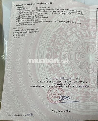 Đất sổ đỏ, Phước Tân, 2932m2, 6.5 tỷ,Võ Nguyên Giáp vô 150m,xe cont đi