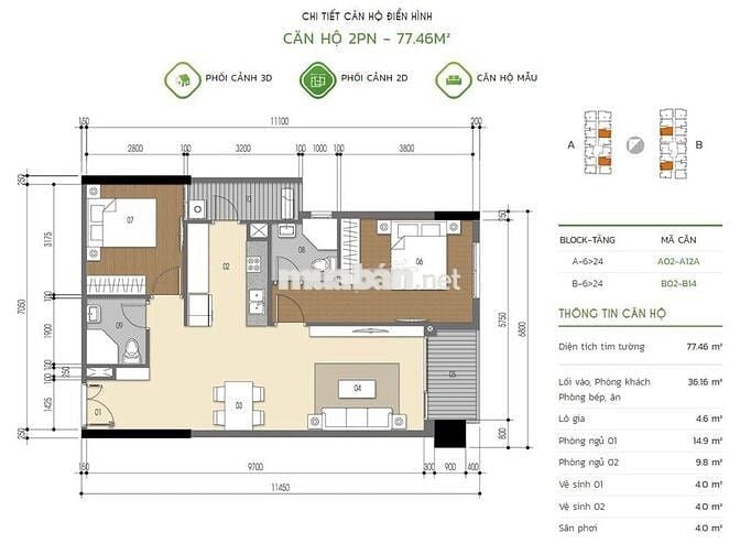 Căn hộ 77m2, 2 PN 2 WC LuxGarden, Quận 7, Hồ bơi, view Sông, ..