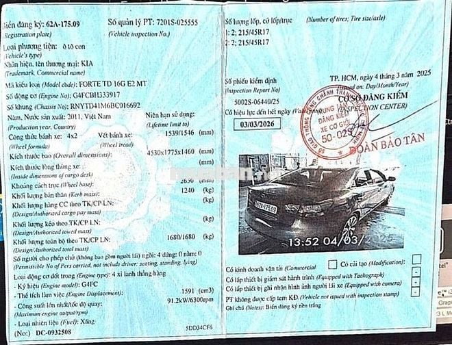 KIA FORTE 2011 SX SỐ SÀN 6 CẤP MÁY 1.6