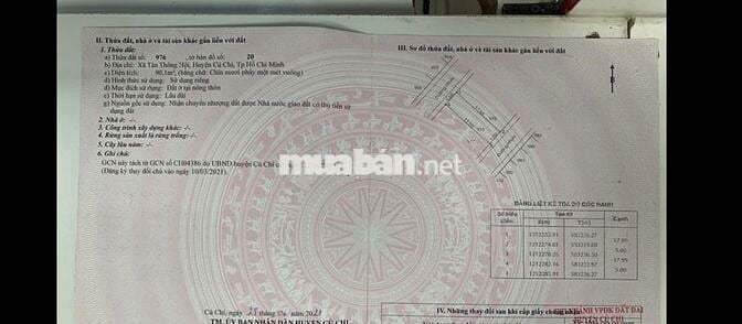 Bán đất full thổ cư 180m2 2 mặt tiền xã Tân Thông Hội Củ Chi Giá 5 tỷ