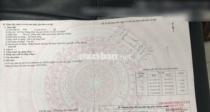 Bán đất full thổ cư 180m2 2 mặt tiền xã Tân Thông Hội Củ Chi Giá 5 tỷ