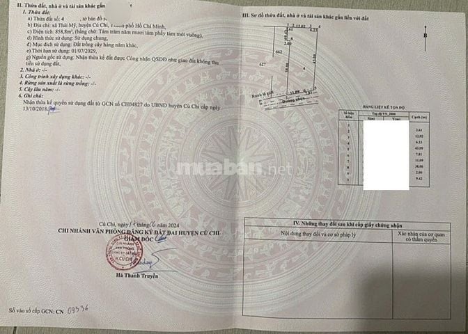 ĐẤT VƯỜN 858m² - THÁI MỸ CỦ CHI - GẦN TỈNH LỘ 7