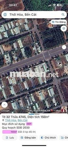 Chính chủ cần bán đất 150m2 thổ cư đường N12 MP4 thới hoà , bến cát
