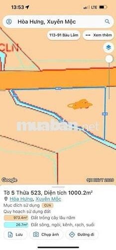 BÁN 1000 M2 CÓ SỔ CÓ ĐƯỜNG BRVT 290 TRIỆU