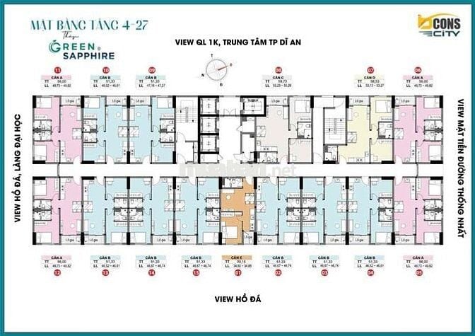 CẦN BÁN GẤP CĂN 2PN2WC THÁP GREEN SAPPHIRE - BCONS CITY