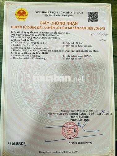 5,2 Tỷ Có Nhà Nở Hậu – Đường Nhựa 6m Thông – Ngay Cầu Vượt Quang Trung
