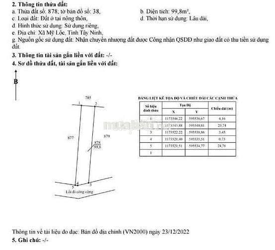 Hàng thơm, còn 1 nền 99.8m2 đất thổ cư đường xe hơi mỹ lộc, 800tr