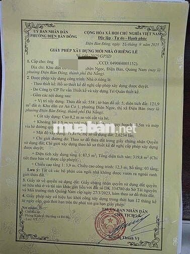 Bán 2 lô góc khu an cư 1 Điện ngọc đã có giấy phép xây dựng