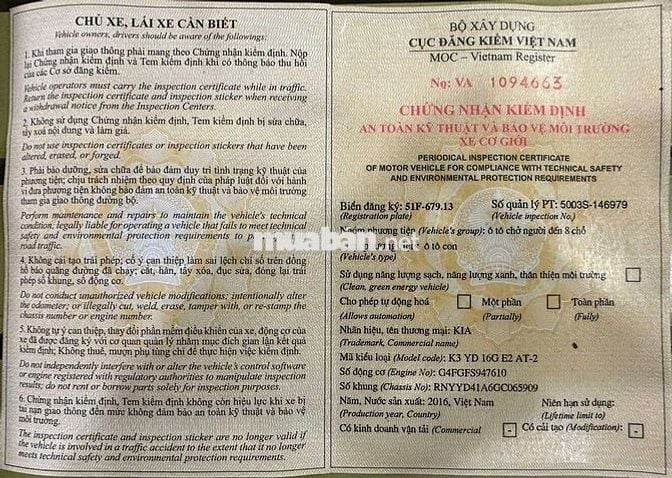 KIA K3 1.6L SX 2016 TỰ ĐỘNG 87000KM BẢO HÀNH 1 NĂM