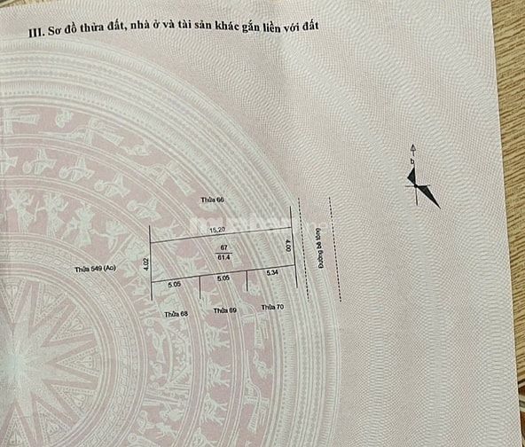 Bán đất thổ cư có sổ đỏ. Diện tích 61 m2: Chiều dài 15.2, chiều rộng 4