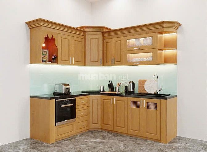 Tủ bếp gỗ, gỗ cứng cáp, màu đẹp, chắc chắn, giá tôt·