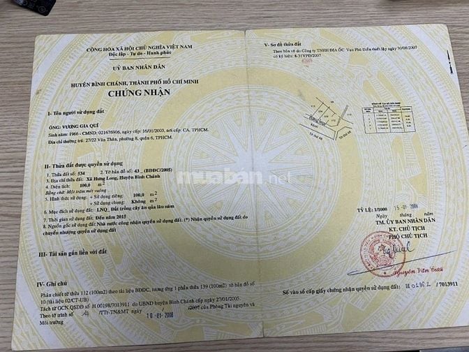 BÁN GẤP MIẾNG ĐẤT THỔ MT ĐƯỜNG T6 XÃ HƯNG LONG BÌNH CHÁNH