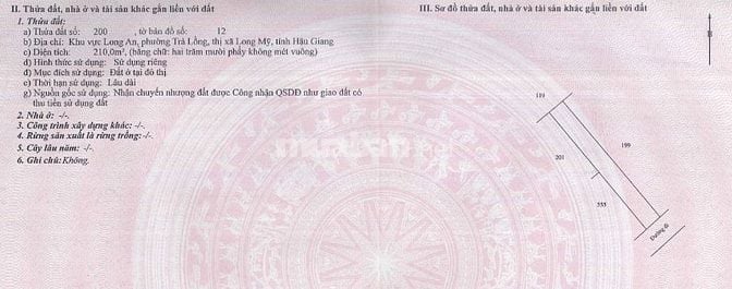 Bán 525m2 ODT tại phường Trà Lồng, thị xã Long Mỹ, tỉnh Hậu Giang