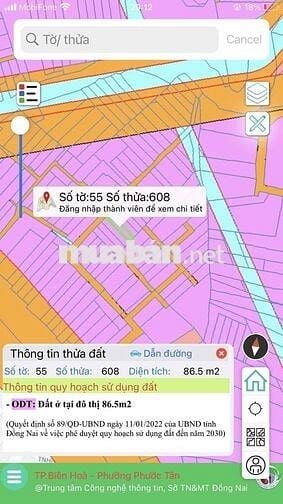 Bán đất thổ cư 86,5m² hẻm 1245 QL51, P. Phước Tân – Biên Hòa, hẻm 5m,