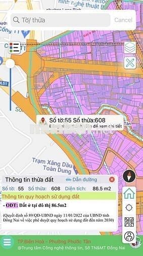 Bán đất thổ cư 86,5m² hẻm 1245 QL51, P. Phước Tân – Biên Hòa, hẻm 5m,