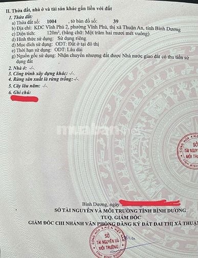 Chính chủ bán đất thổ cư 120m2 KDC Vĩnh Phú 2