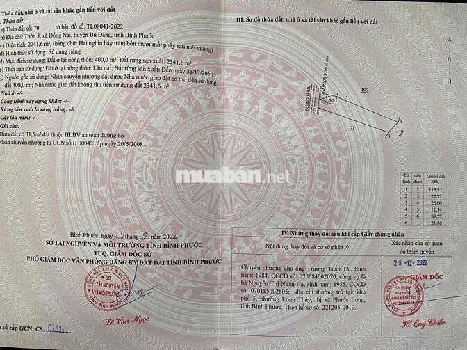 Bán đất ở 2741,6 m2 xã Đồng Nai, huyện Bù Đăng (cũ), giá 2,1 tỷ đồng,