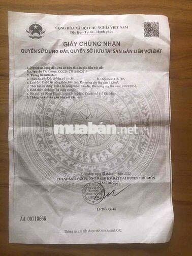 Bán đất cách đường Đông Thạnh2-6 tầm 30 m. dt:5x24m