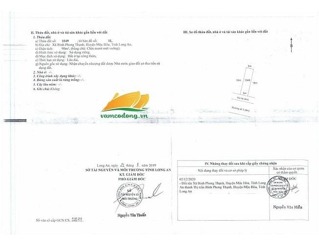 Nền 90m2 thổ cư (5x18) KDC cán bộ công chức huyện Mộc Hóa giá 1 tỷ