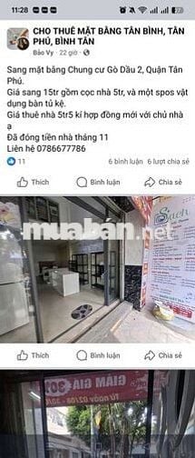 Sang mặt bằng Chung cư Gò Dầu 2, Quận Tân Phú