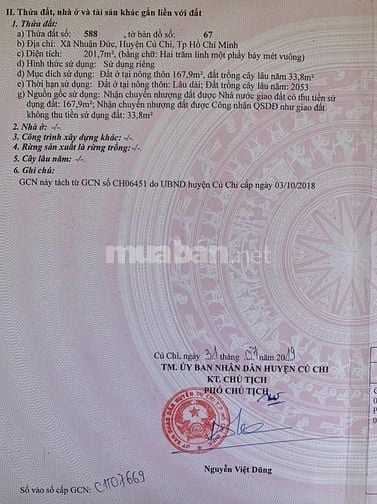 Giảm 500tr, BÁN ĐẤT ĐƯỜNG NHUẬN ĐỨC, 5X40, THỔ CƯ 100%, CỦ CHI, 2.5 TỶ