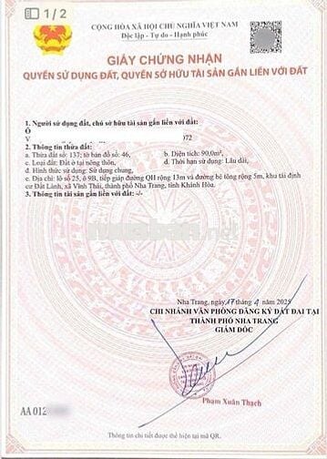 Đất 2 Mặt Tiền TĐC Đất Lành Vĩnh Thái Nha Trang