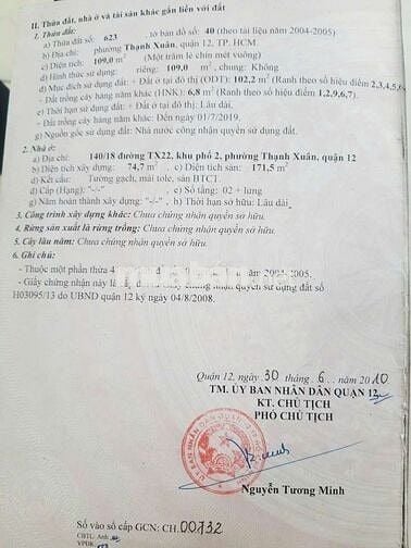 Chính chủ cần bán nhà mặt tiền thạnh xuân 22