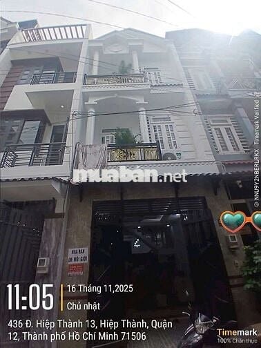 Nhà cần bán gấp hiệp thành 13 quận 12 DT 4x13 kết cầu 3 lầu 4pn4wc