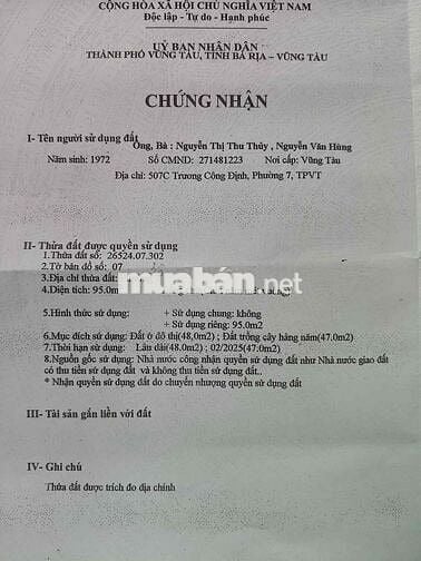 Bán Nhà Hẻm 513 Trương Công Định P Tam Thắng Vũng Tàu